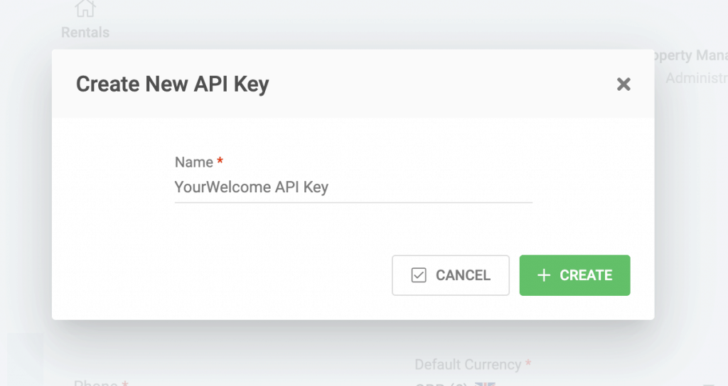 Create New API Key modal