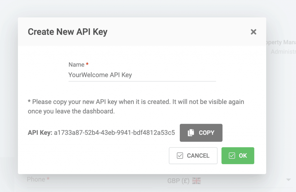 Copying the API Key